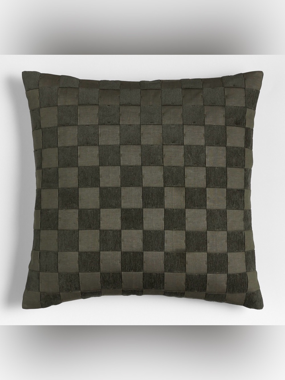 CRATE & BARREL - Woven Organic Linen/Cotton Checkerboard Pillow Cover in Green